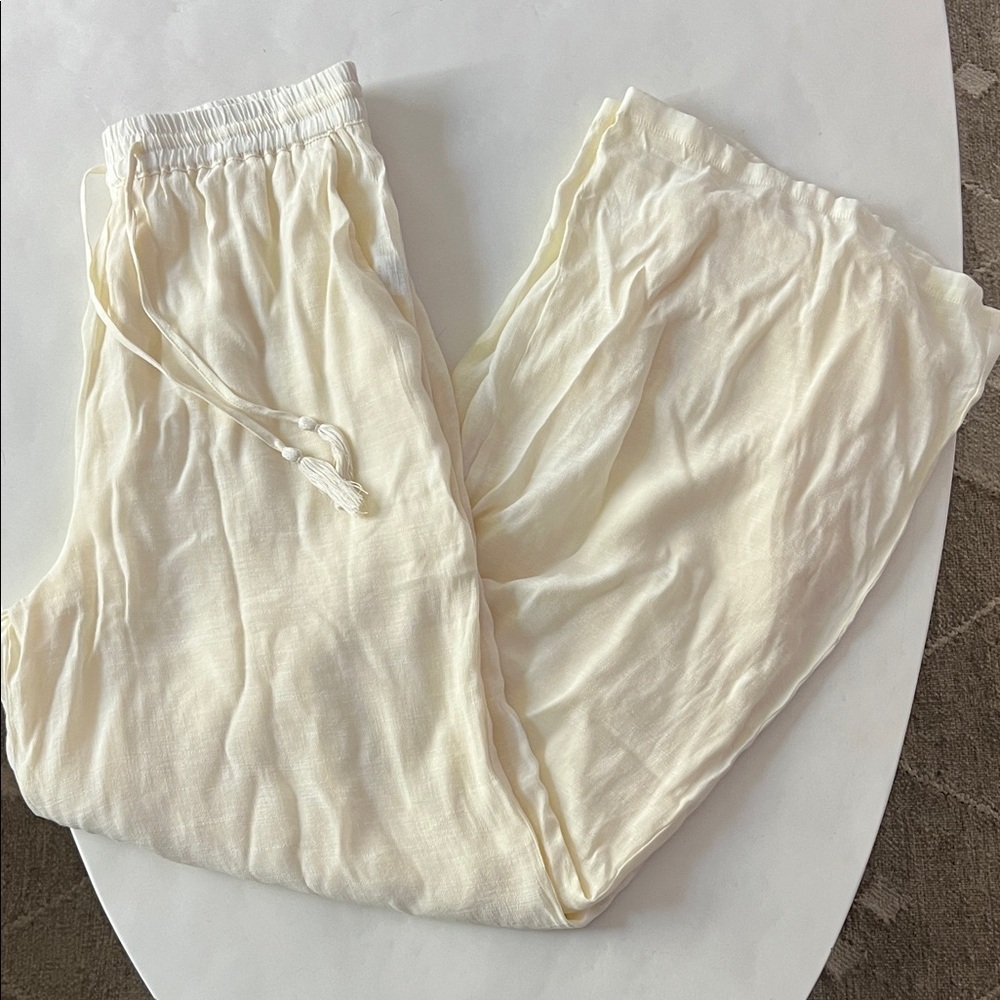 MONDAY Swimwear Tahiti Wide Leg Pant Petite Inseam 30.5" Ivory M/L $148 - Picture 4 of 11